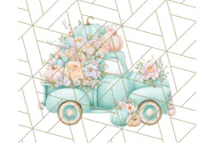 Vintage Truck Pumpkin and Fall Flowers PNG Clipart, Autumn Product Image 2