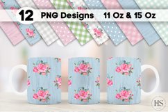 Shabby Chic Floral Wood Mug Sublimation PNG Bundle, Mug Wrap Product Image 1