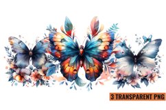 Watercolor Butterflies With Flowers Clipart PNG , Product Image 1