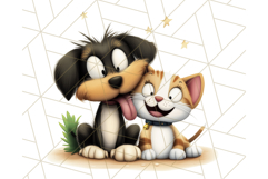Dog and Cat Friends PNG, Cute Pet Clipart, Funny Animal Art Product Image 2