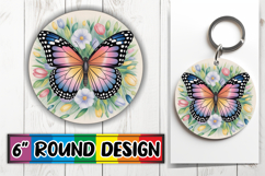 Playful Keychain Circle PNG Design, Butterfly Product Image 1
