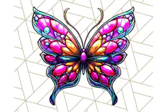 Stained Glass Hearts and Butterflies Clipart PNG Product Image 2