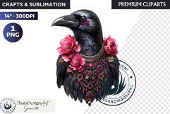 Floral Ravens Fantasy clipart, Gothic Botanical Bird Graphic Product Image 1