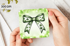 Green Shamrock Bow St Patrick’s Day Square Coaster PNG Subli Product Image 1