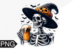 Halloween Skeleton Holding Beer - Clipart PNG Design Product Image 1