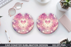 Heart Car Coaster Sublimation |Valentine Coaster PNG Product Image 1