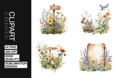 Floral Note Frame Clipart PNG Product Image 1