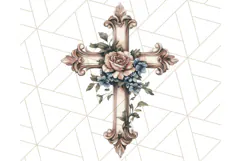 Faith Cross PNG with Flowers, Watercolor Religious Art Print Product Image 2