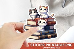 Cute Cat on A Stack of Books Sticker| Books Sticker Product Image 1
