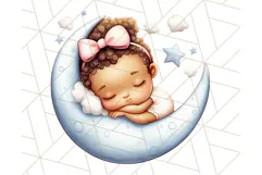 Sleeping Baby on Moon PNG, Cute Night Sky Baby Clipart Png Product Image 2