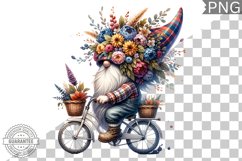 Floral Crown Gnome Rides A Bike Sublimation Clipart Design Product Image 1