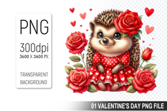 Cute Hedgehog Sublimation, Valentine&#039;s Digital Clipart PNG Product Image 1