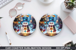Snowman Car Coaster Sublimation|Christmas Coaster PNG Design Product Image 1