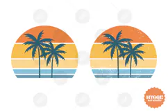 Vintage Ocean Sunset Background PNG Summer Palms Sublimation Product Image 2