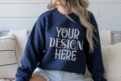 Gildan 18000 Navy Crewneck Sweatshirt Mockups,G180 Product Image 1