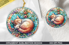 Cute Cat Stained Glass Ornament PNG, Digital Download File Product Image 1