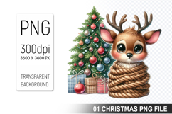 Watercolor Cute Christmas Reindeer Clipart PNG Bundle Product Image 13