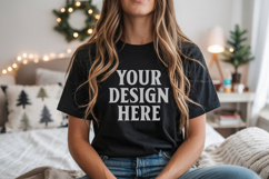 Bella Canvas 3001 Black Christmas Shirt Mockup, Trandy Mocku Product Image 1