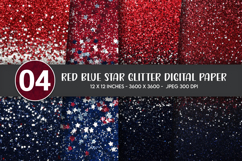Red Blue Star Glitter Digital Paper Product Image 1