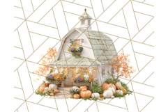 Fall Barn Clipart PNG With Pumpkins and Flowers, Autumn Png Product Image 2