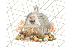 Fall Barn Clipart PNG With Pumpkins and Flowers, Autumn Png Product Image 2