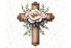Faith Cross PNG with Flowers, Watercolor Religious Art Print Product Image 4