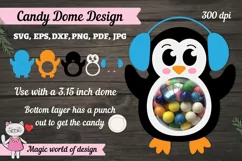 Penguin in blue headphones Candy Dome , 3d svg cut file, Product Image 1