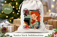 Cartoon Christmas Girl Santa Sack, Christmas Fireplace PNG Product Image 1