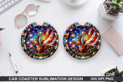 Elegant Fox Car Coaster Sublimation, 4th Of July Coaster PNG Product Image 1