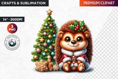 Hedgehog clipart, Christmas clipart, winter clipart, PNG Product Image 1