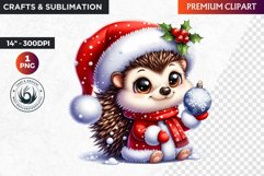 Hedgehog clipart, Christmas clipart, winter clipart, PNG Product Image 1