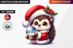 Hedgehog clipart, Christmas clipart, winter clipart, PNG Product Image 1