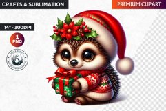 Hedgehog clipart, Christmas clipart, winter clipart, PNG Product Image 1
