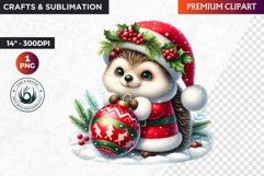 Hedgehog clipart, Christmas clipart, winter clipart, PNG Product Image 1