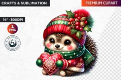 Hedgehog clipart, Christmas clipart, winter clipart, PNG Product Image 1