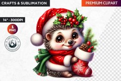 Hedgehog clipart, Christmas clipart, winter clipart, PNG Product Image 1