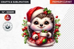 Hedgehog clipart, Christmas clipart, winter clipart, PNG Product Image 1