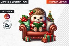 Hedgehog clipart, Christmas clipart, winter clipart, PNG Product Image 1