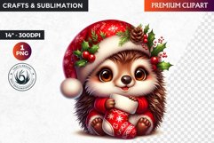 Hedgehog clipart, Christmas clipart, winter clipart, PNG Product Image 1