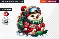Hedgehog clipart, Christmas clipart, winter clipart, PNG Product Image 1
