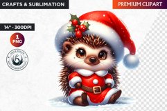 Hedgehog clipart, Christmas clipart, winter clipart, PNG Product Image 1