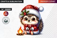 Hedgehog clipart, Christmas clipart, winter clipart, PNG Product Image 1