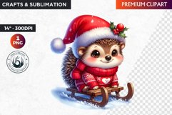Hedgehog clipart, Christmas clipart, winter clipart, PNG Product Image 1