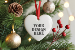 Christmas Love Heart Ornament Mockup | Holiday Hanging Product Image 1