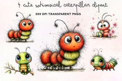 Cute Whimsical Caterpillar Clipart PNG Product Image 1