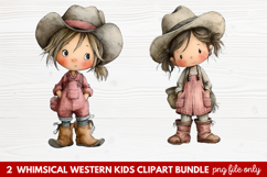 2 Whimsical Western Kids Clipart | Cute Cowboy &amp; Cowgirl PNG Product Image 1