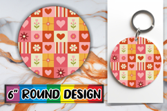 Bright Round Keychain Sublimation, Valentine's Pattern Product Image 1