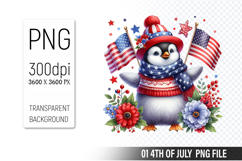 4th of July Penguin Clipart, Animal illustration for crafts Product Image 1