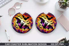 Haunted Bats Car Coaster Sublimation| Halloween Coaster PNG Product Image 1