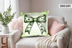 Green Shamrock Bow St Patrick’s Day Pillow PNG Sublimation D Product Image 1